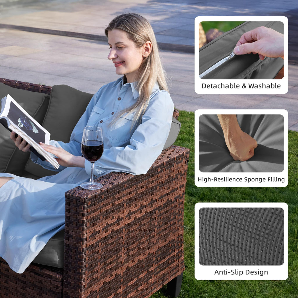 5 Pieces Wicker Rattan Patio Furniture Set with Storage Table M908808