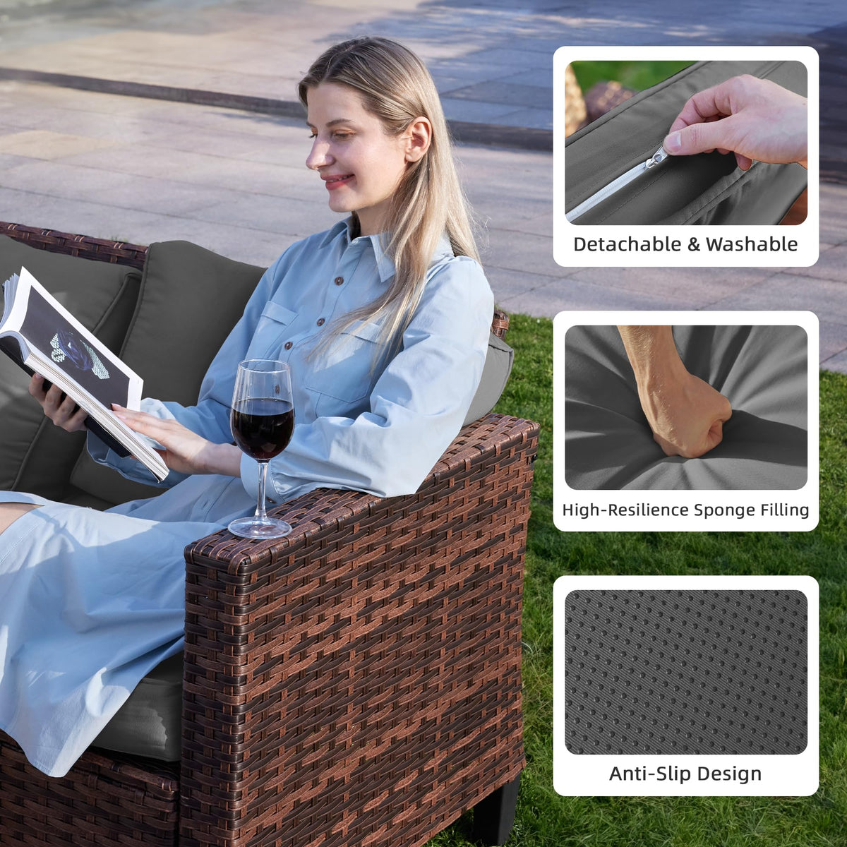 5 Pieces Wicker Rattan Patio Furniture Set with Storage Table M908808