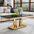 47" Faux Marble Rectangular Coffee Table with Mirrored Finish Stainless Steel Base D83830