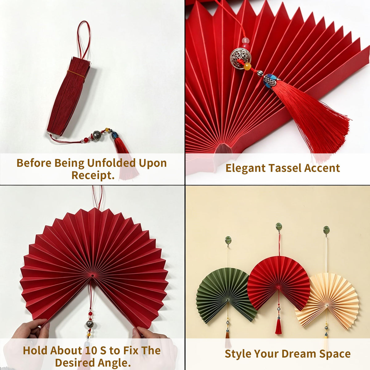 Folding Paper Fan Burnt Orange 39" E4051