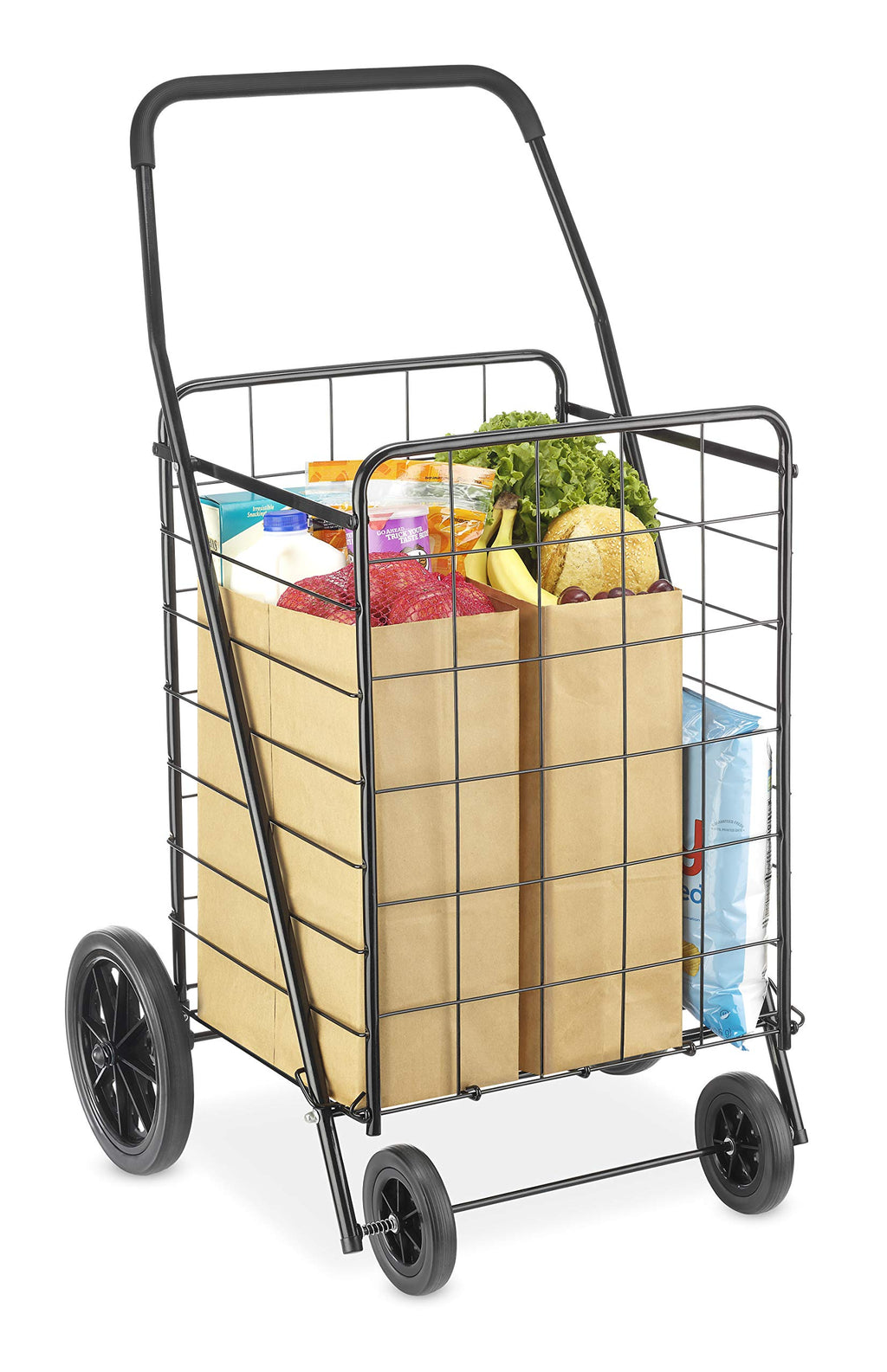 Extra Large Foldable Shopping Cart with Wheels, 100 Lb Capacity, Steel Frame, Black H110505