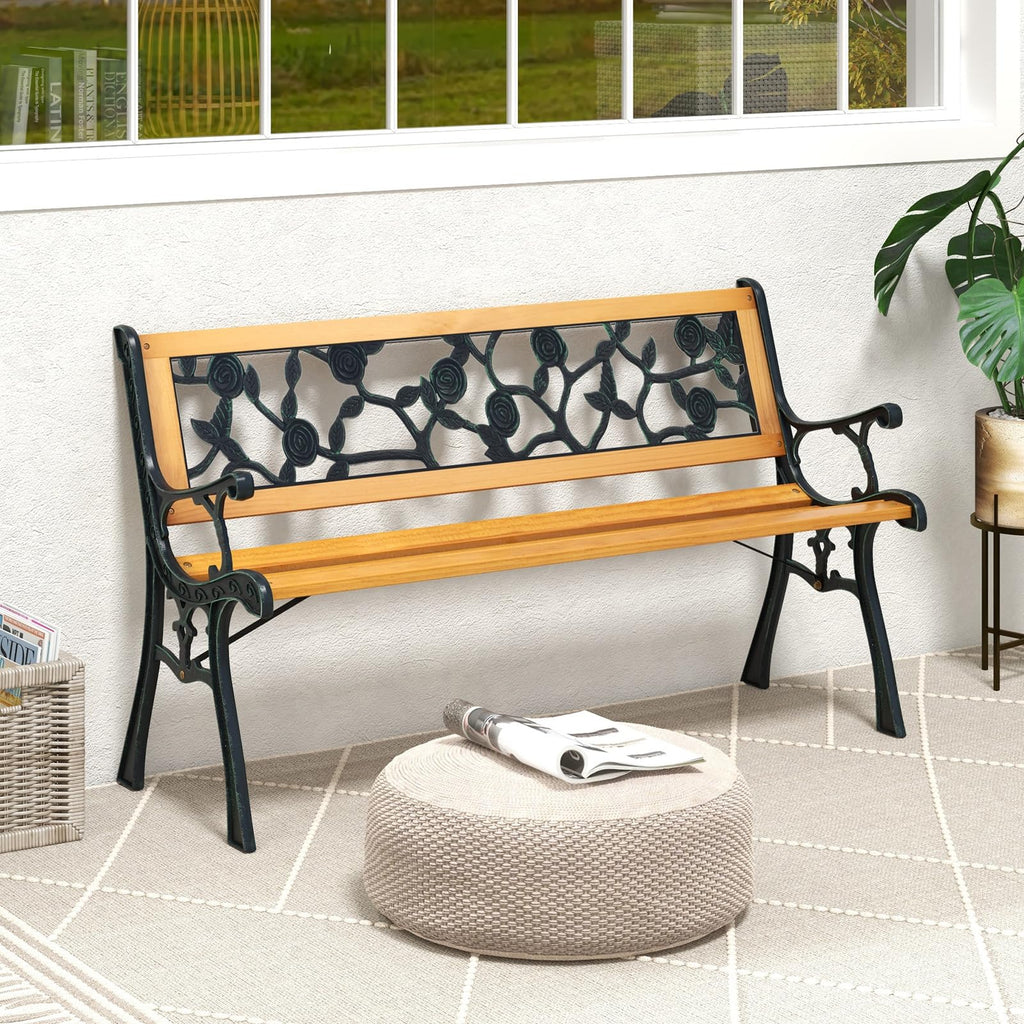 Iron Hardwood Garden Bench S696435