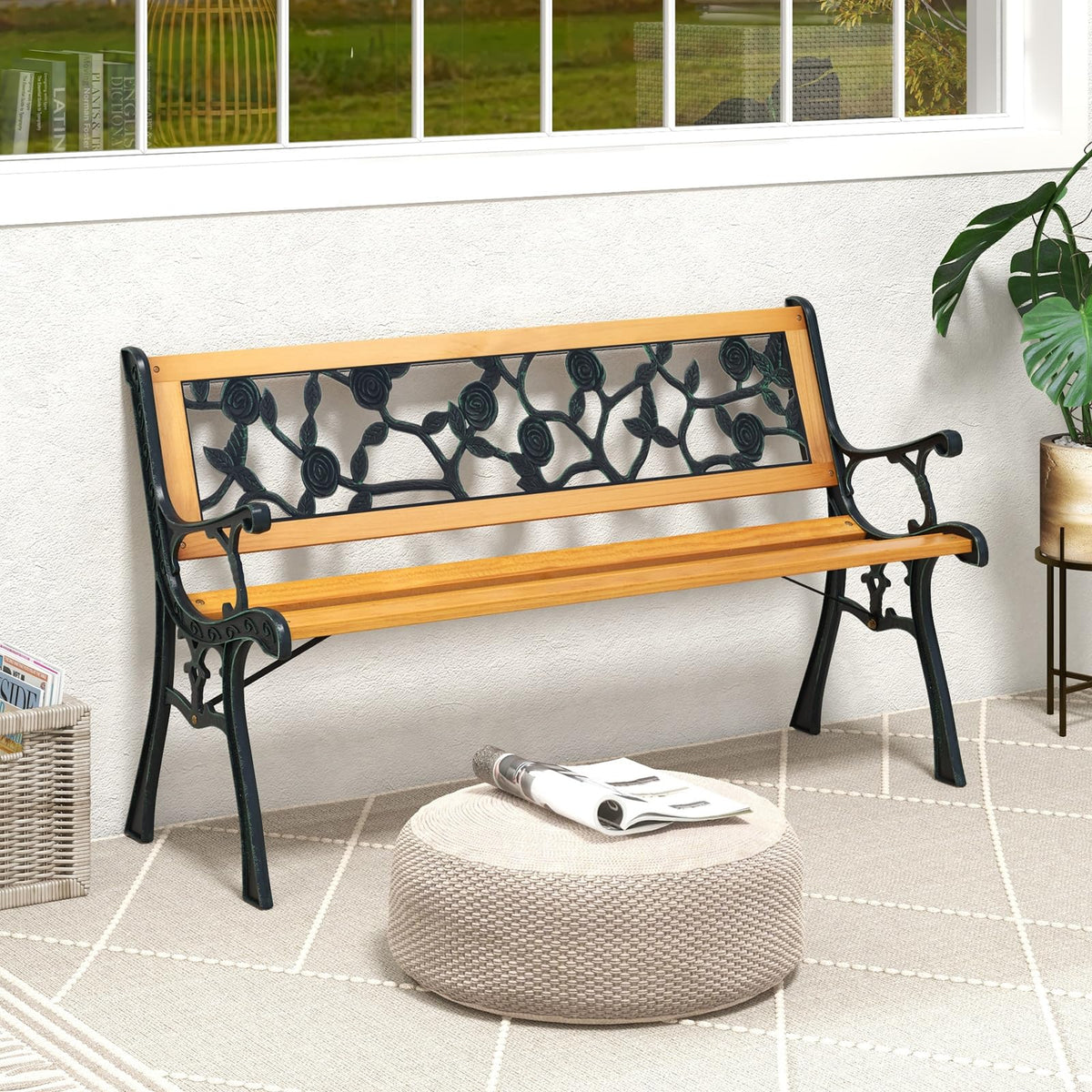 Iron Hardwood Garden Bench S696435