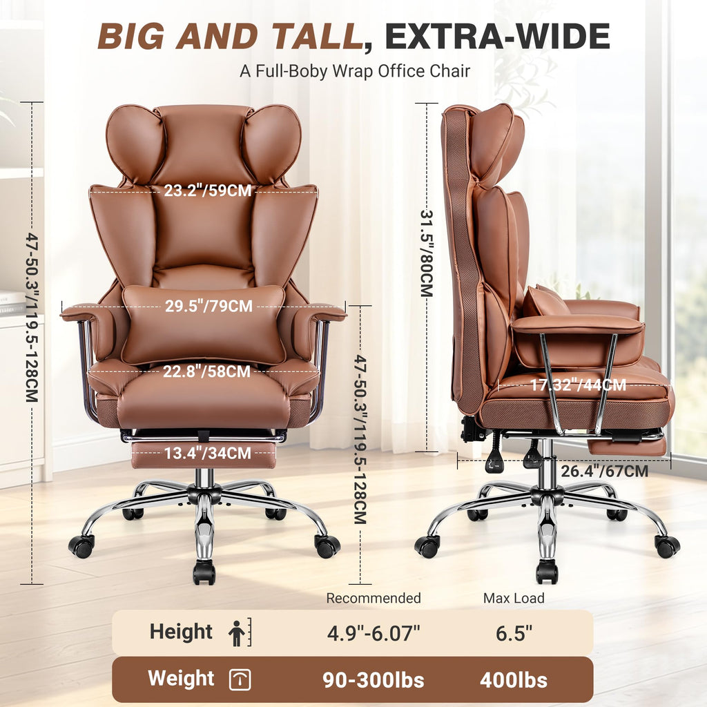 Big and Tall Leather Office Chair with Footrest Q914
