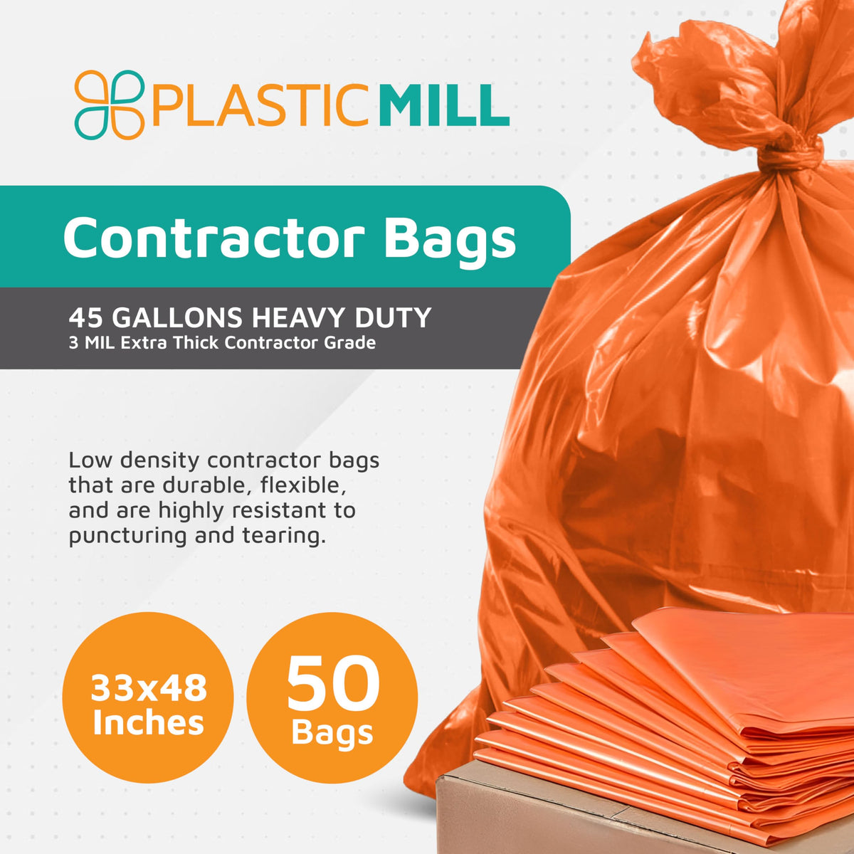 42-Gallon Heavy Duty Orange Contractor Bags 50-Count C858