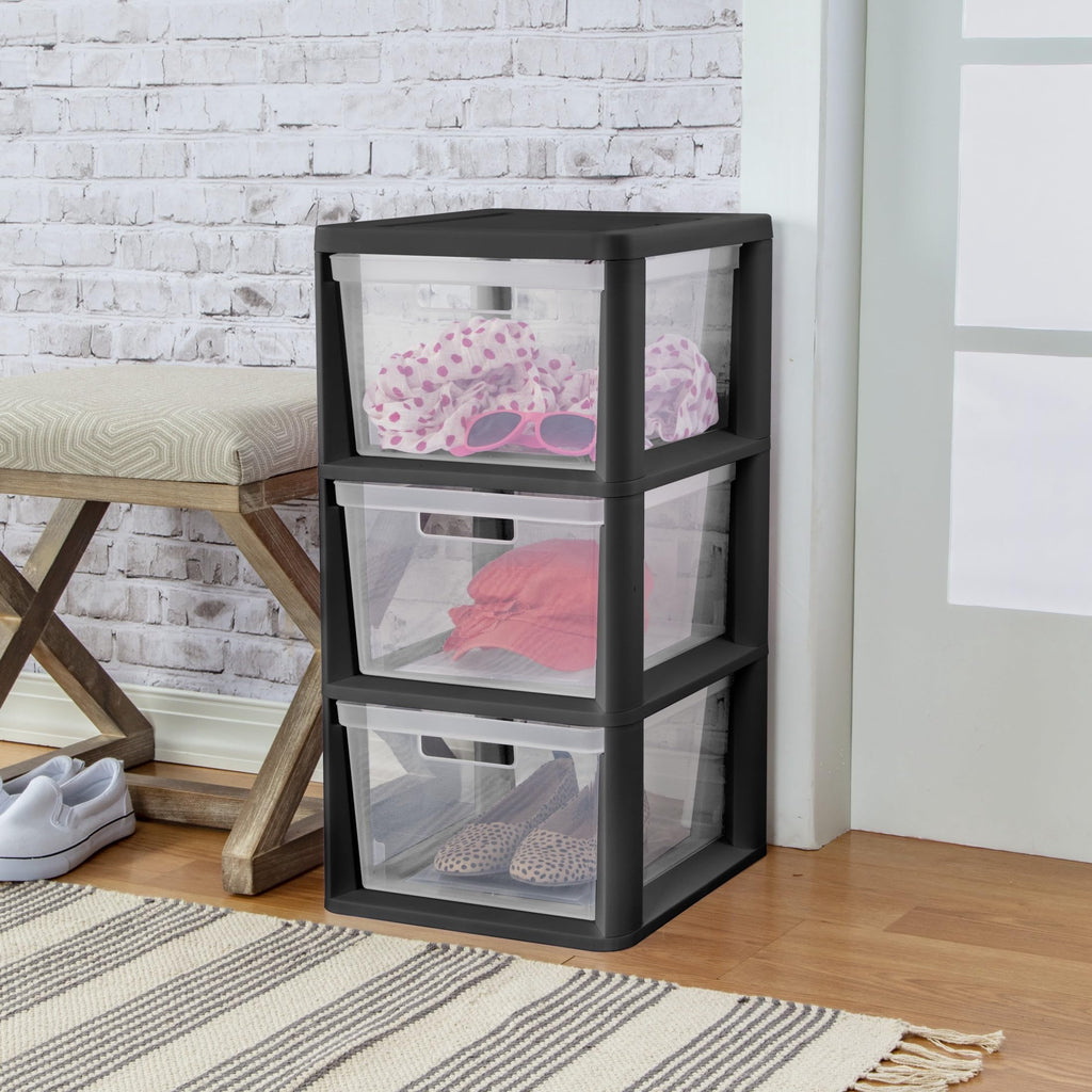 Black 3-Tier Plastic Storage Drawer Tower Z765327