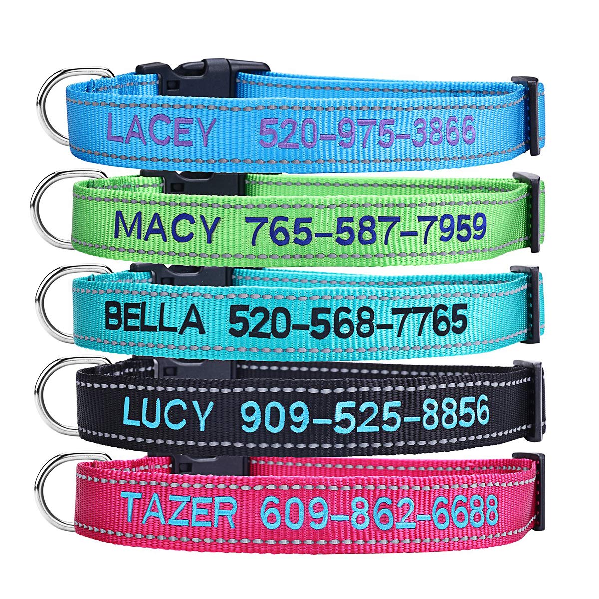 Personalized Dog Collar, 4 Adjustable Sizes Quick Release Buckle and D-Ring K2937