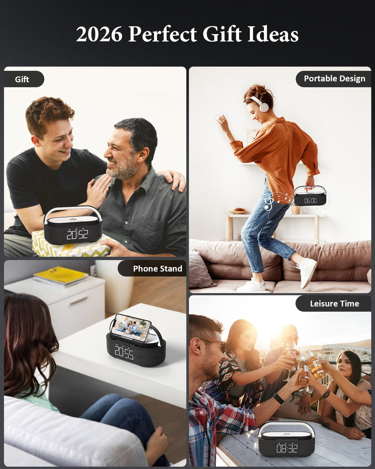 Bluetooth Speaker with Wireless Charger FM Radio LED Light W90733