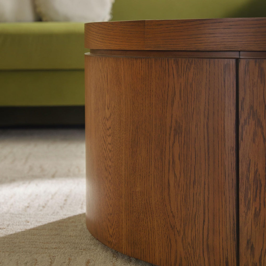 Solid Oak Wood Veneer Coffee Table with Storage, 36 Inch, Medium Brown Oak R399267