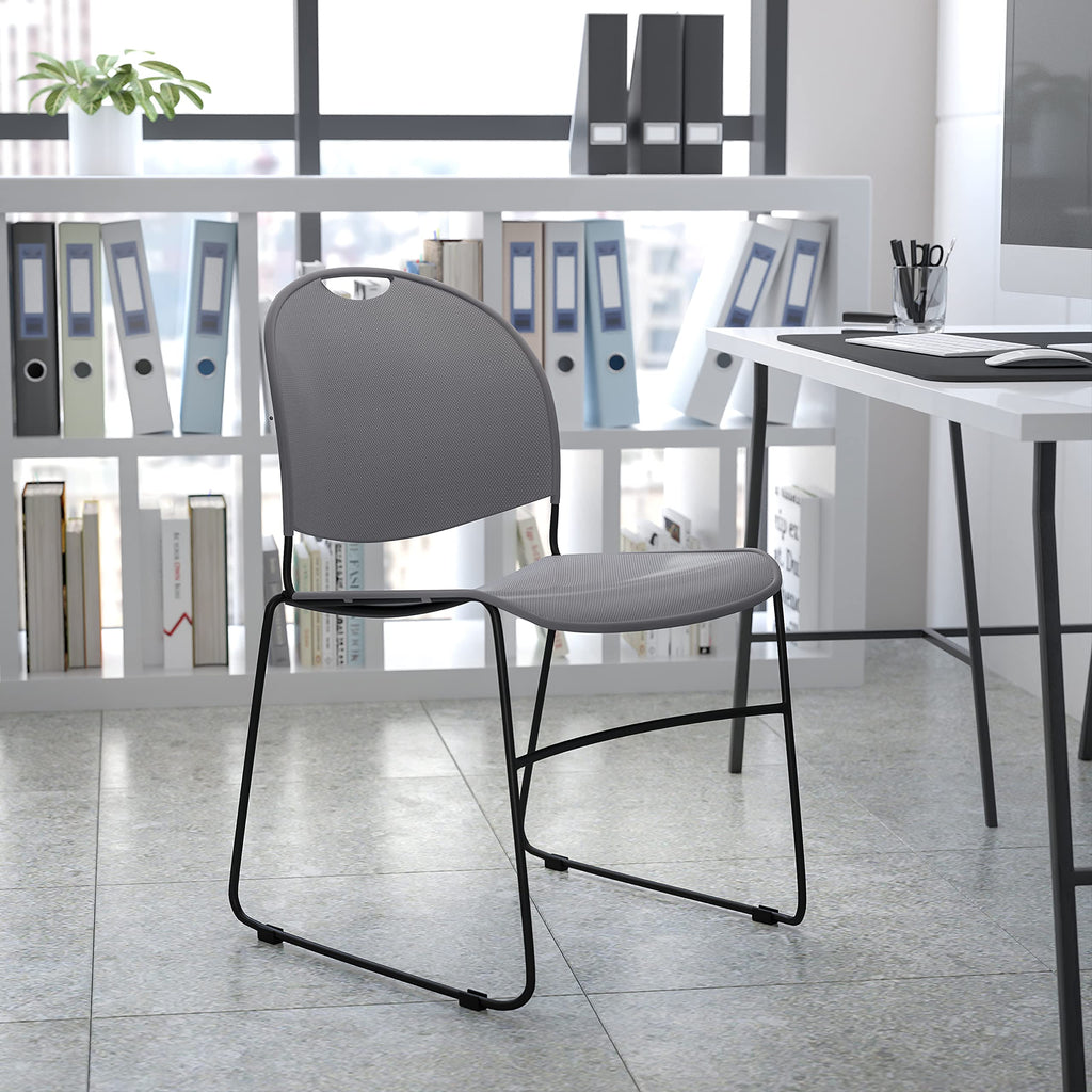 Gray 4 Pack Stack Chair with Black Frame X595