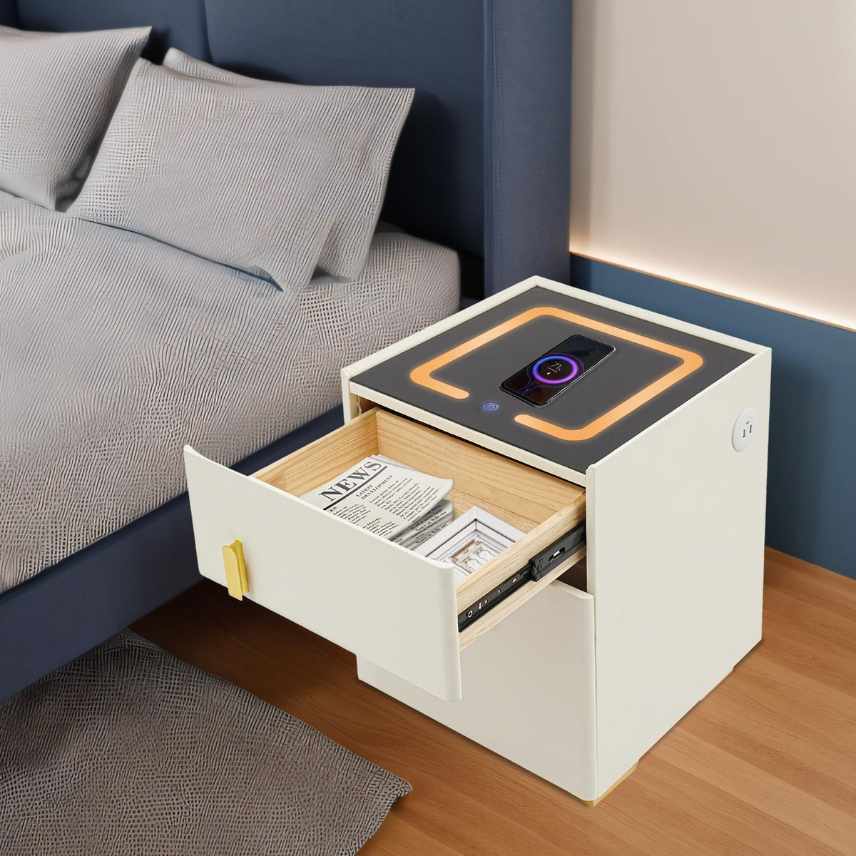 Smart Nightstand with Drawer and Safe, Wireless Charging, LED, USB N139120