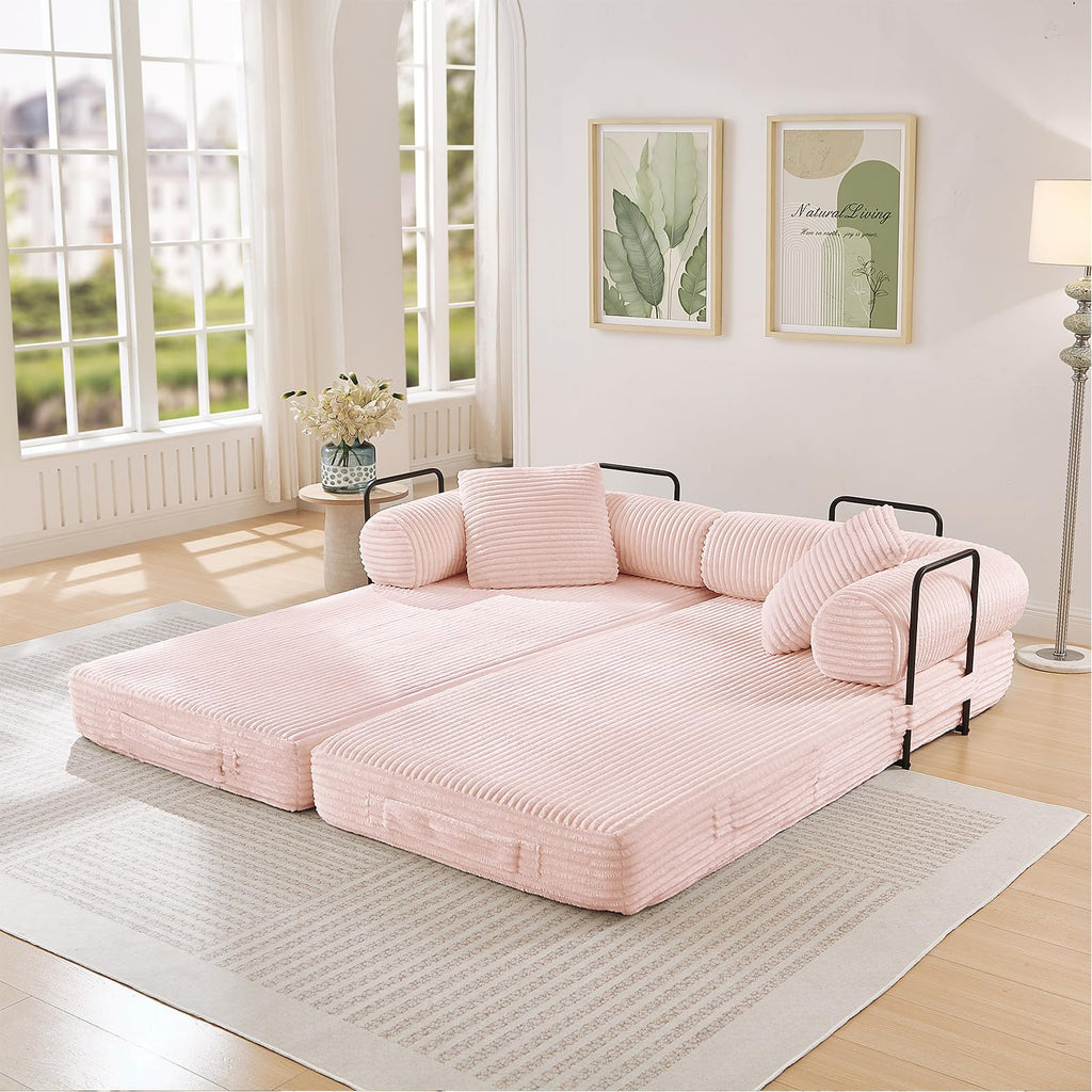 Pink Corduroy Convertible Sleeper Sofa Bed F26413
