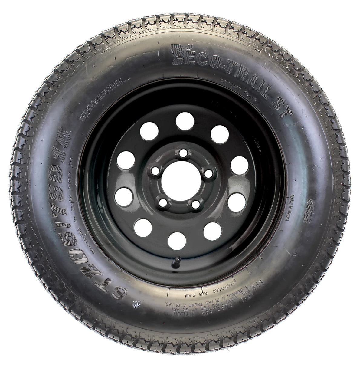 2-Pack Trailer Tire Rim Assembly ST205/75D15 5 Lug Black H9660