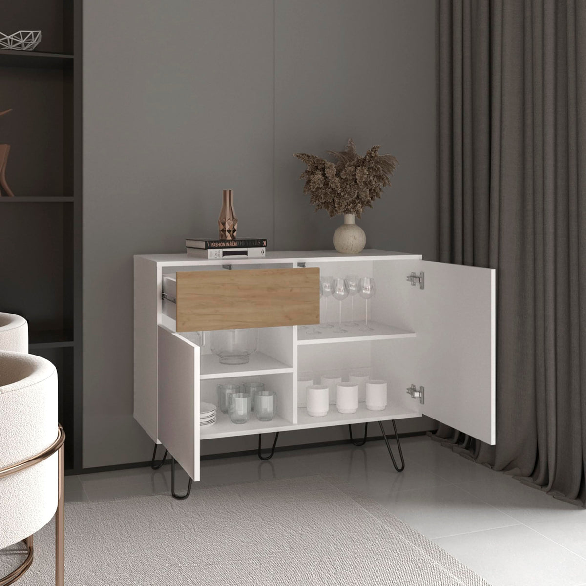 39" Wide Console Table with Two Cabinets, One Drawer and Four Shelves Y6561