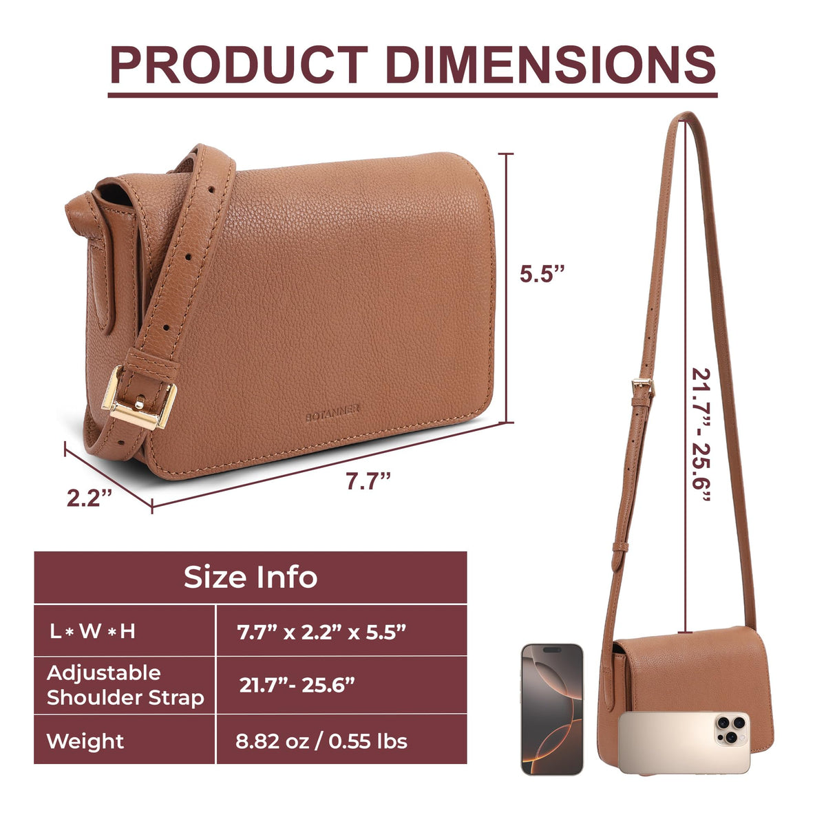 Genuine Leather Crossbody Shoulder Bag with Adjustable Strap Y450555