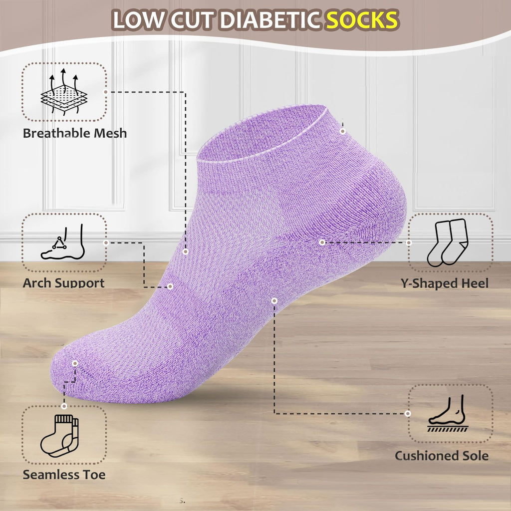 5 Pairs Non-Binding Low Cut Diabetic Socks Size 9-11 I2969
