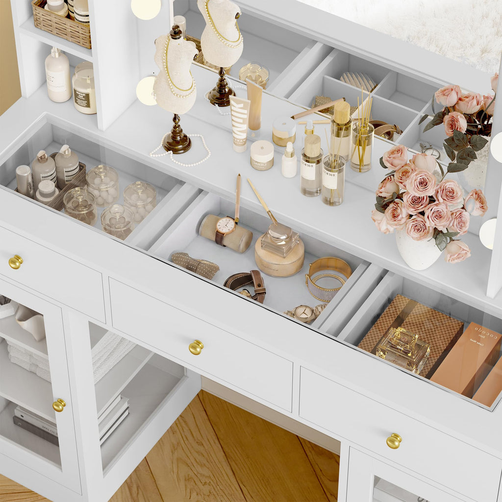 White Makeup Vanity Desk with Mirror and Lights U422
