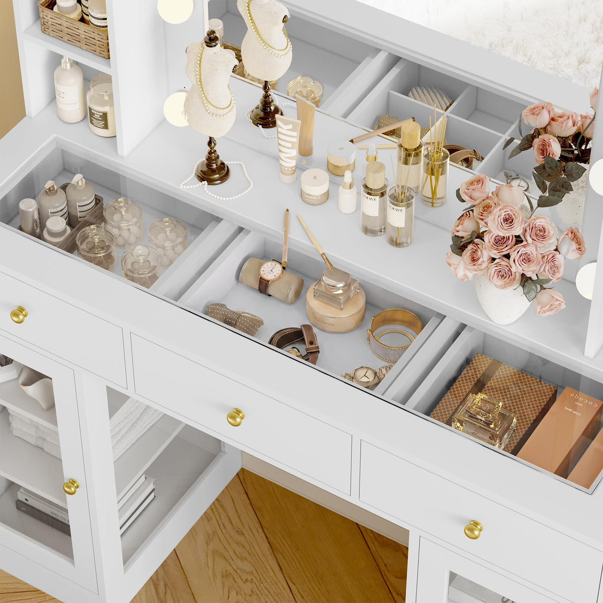 White Makeup Vanity Desk with Mirror and Lights U422
