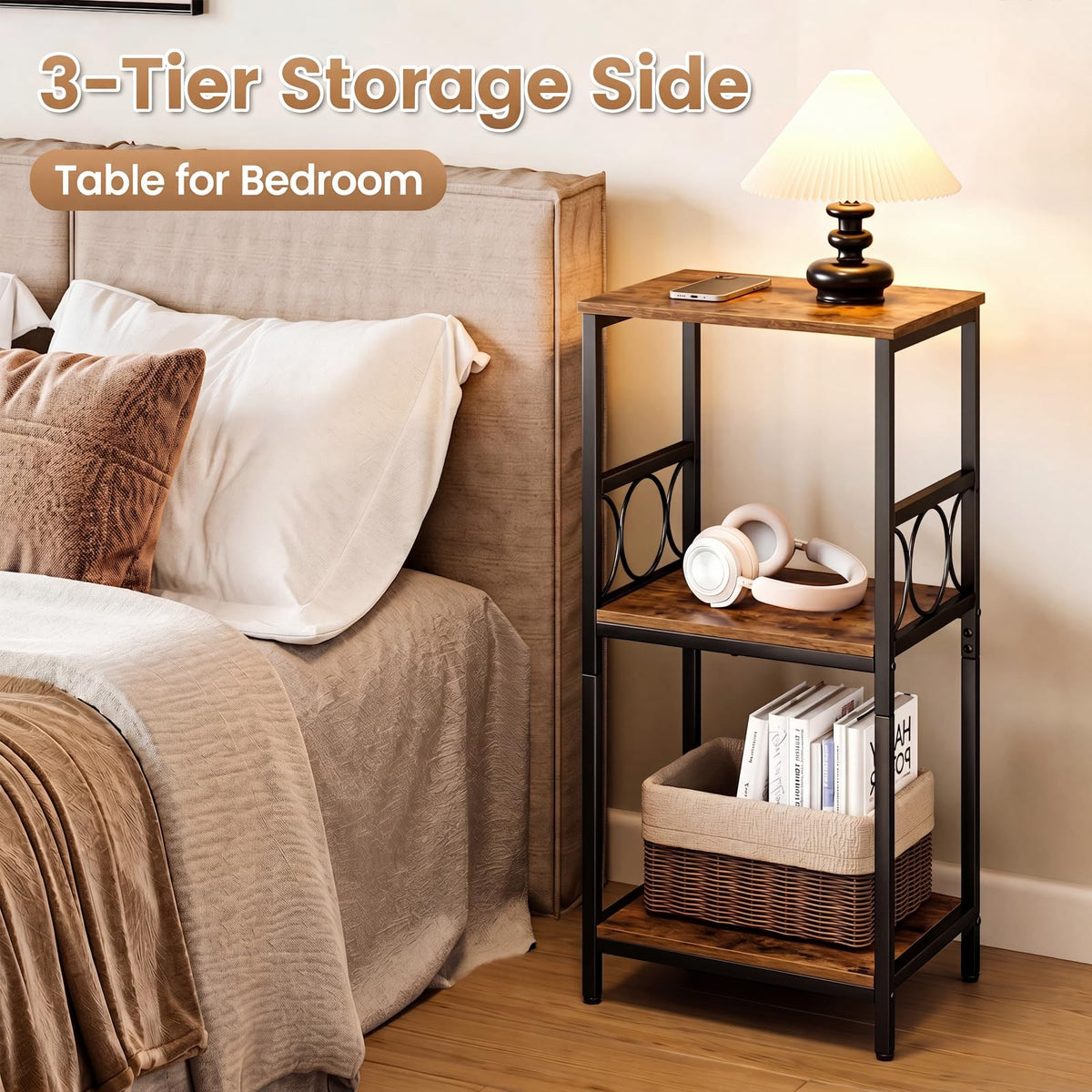 3-Tier Side Table with Adjustable Shelf C1222
