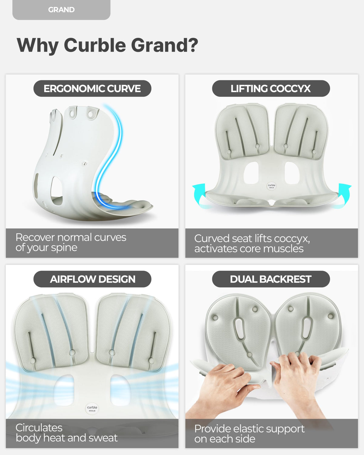 Extra Wide Ergonomic Seat Support Grey Q804459