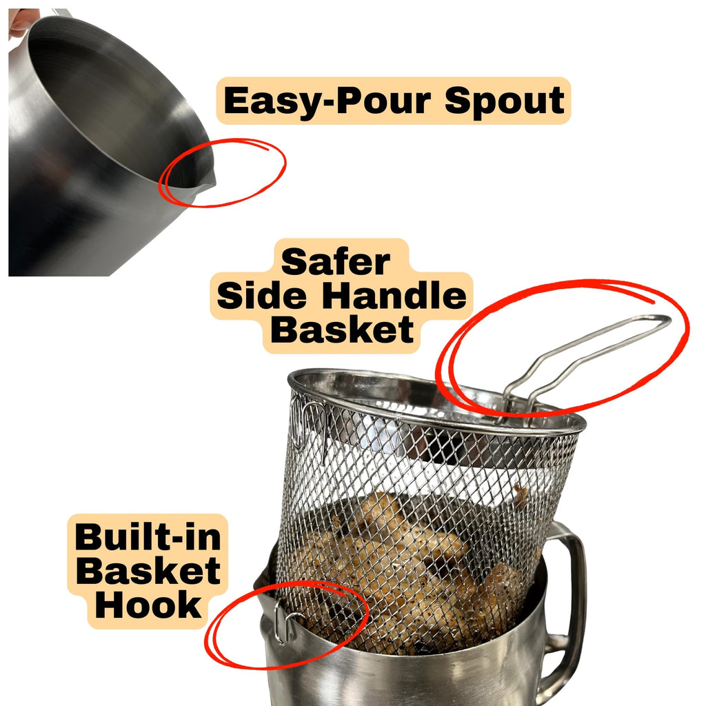 304 Stainless Steel Deep Fryer Pot with Basket and Oil Strainer, 3.5 L K4648