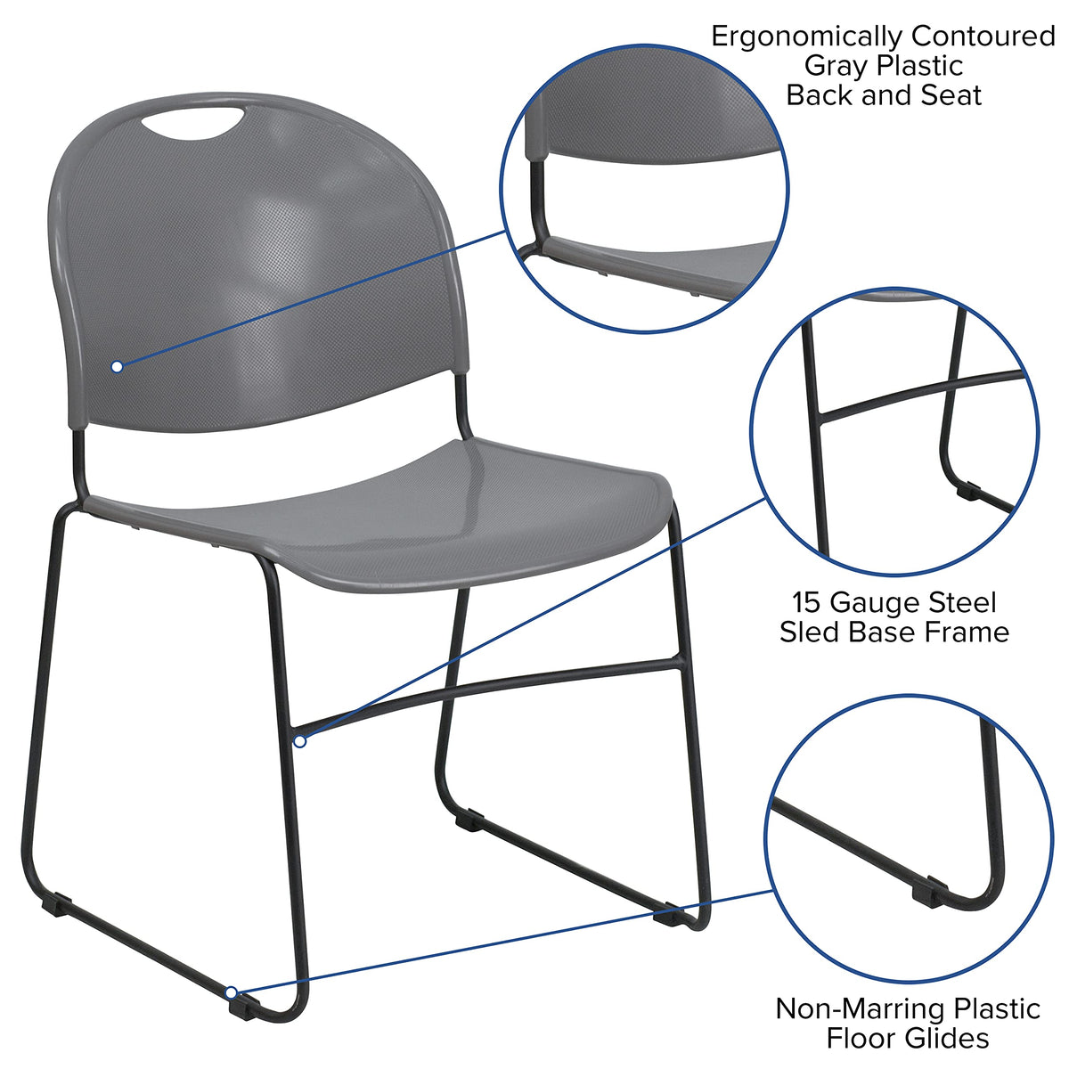 Gray 4 Pack Stack Chair with Black Frame X595