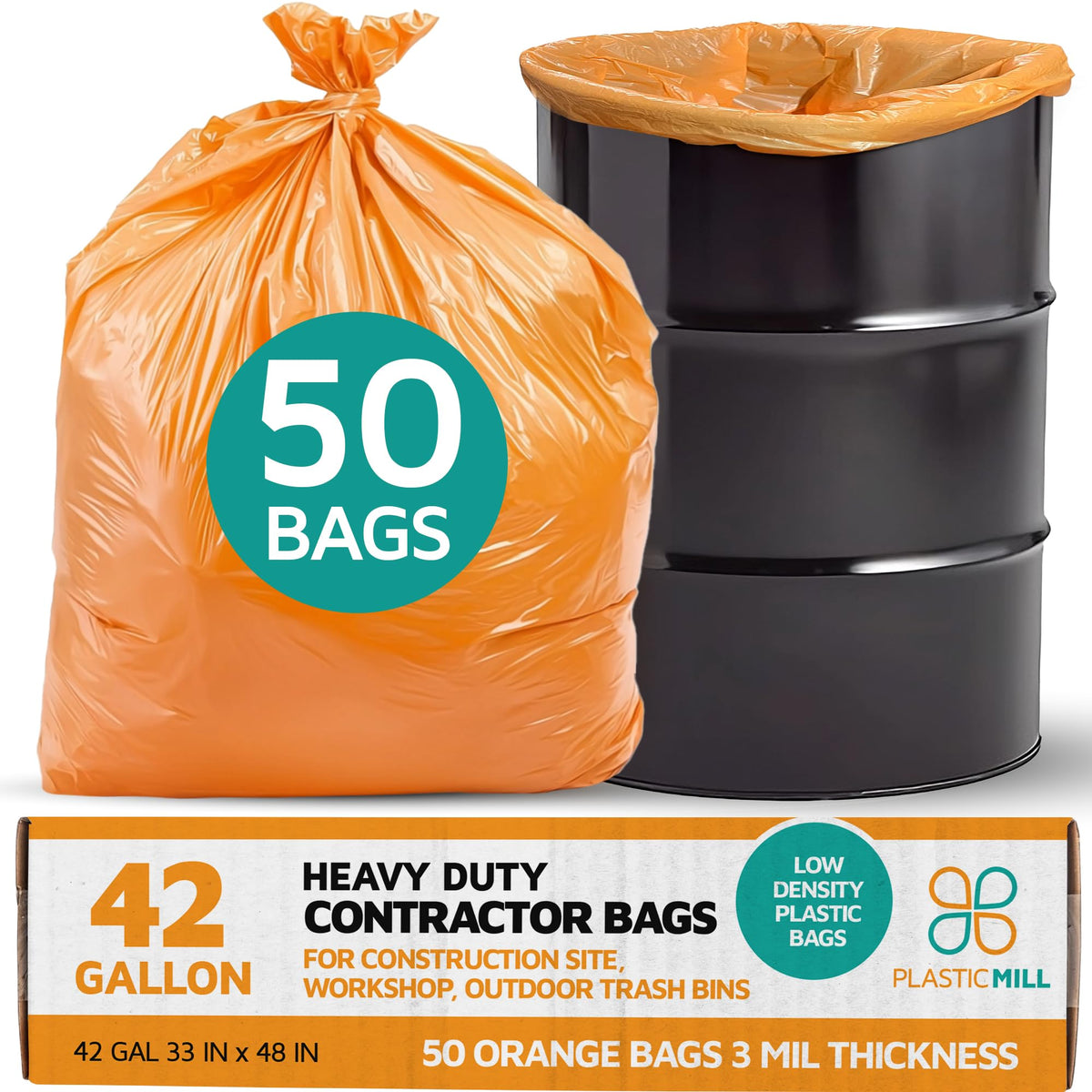42-Gallon Heavy Duty Orange Contractor Bags 50-Count C858
