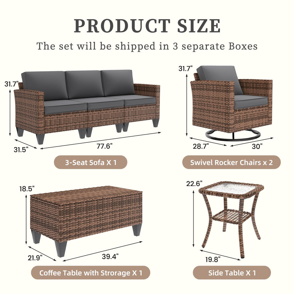 5 Pieces Wicker Rattan Patio Furniture Set with Storage Table M908808