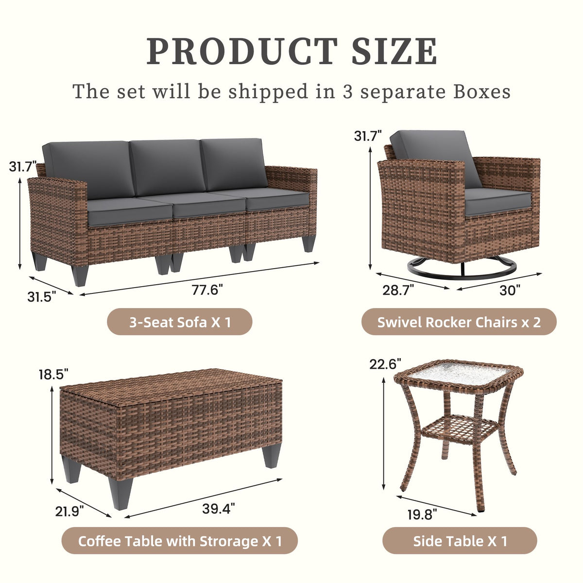 5 Pieces Wicker Rattan Patio Furniture Set with Storage Table M908808