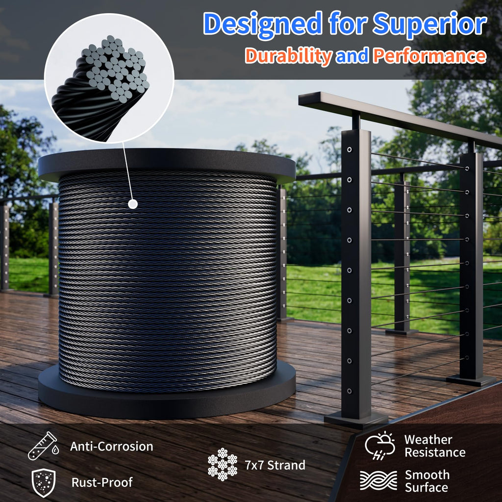 1/8 T316 Black Stainless Steel Cable 300FT E610