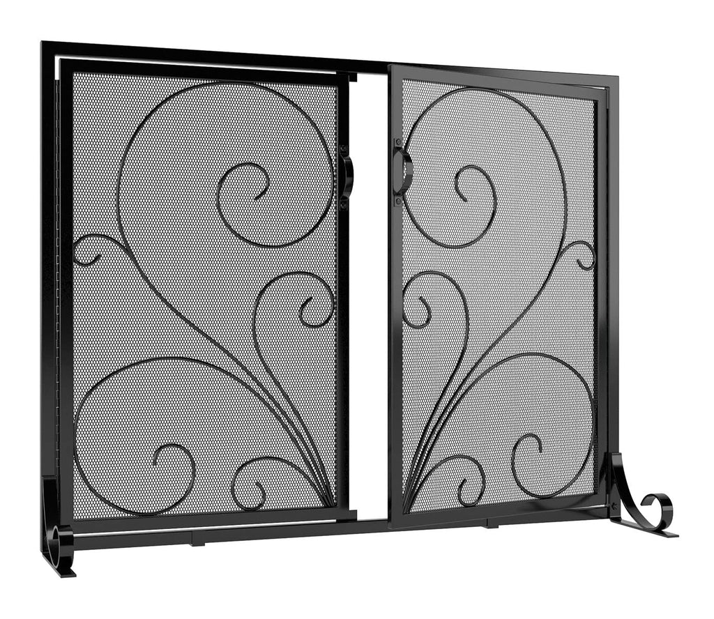 Black Metal Mesh Fireplace Screen with Double Doors I78584