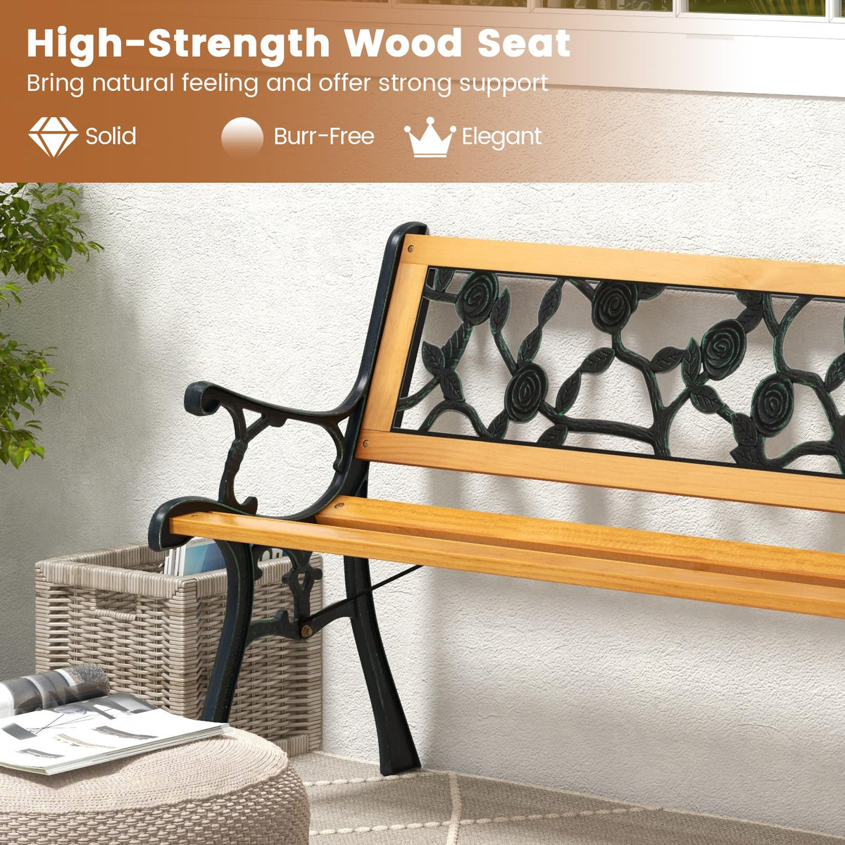 Iron Hardwood Garden Bench S696435