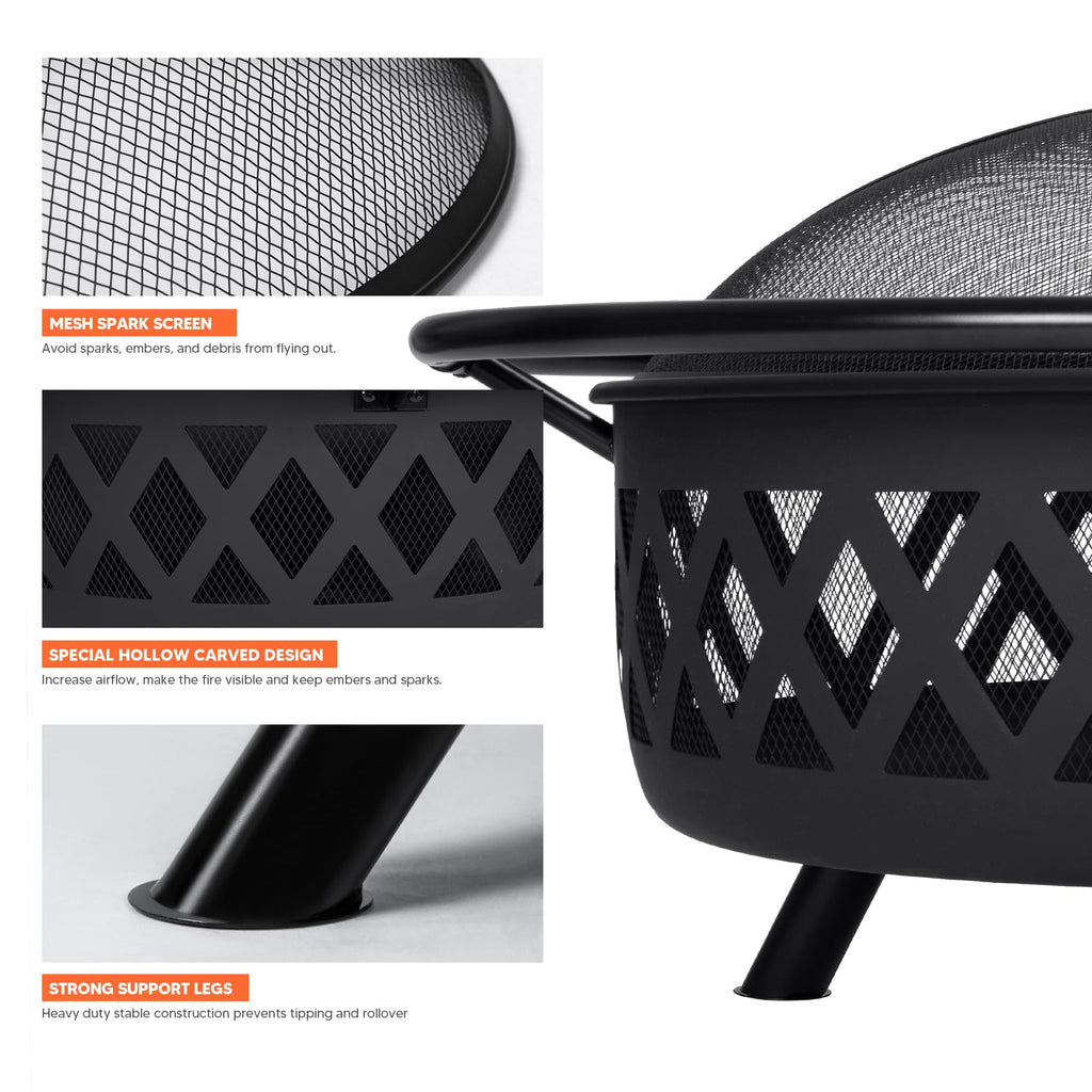 42” Wood Burning Patio Fire Pit with Spark Screen X370602