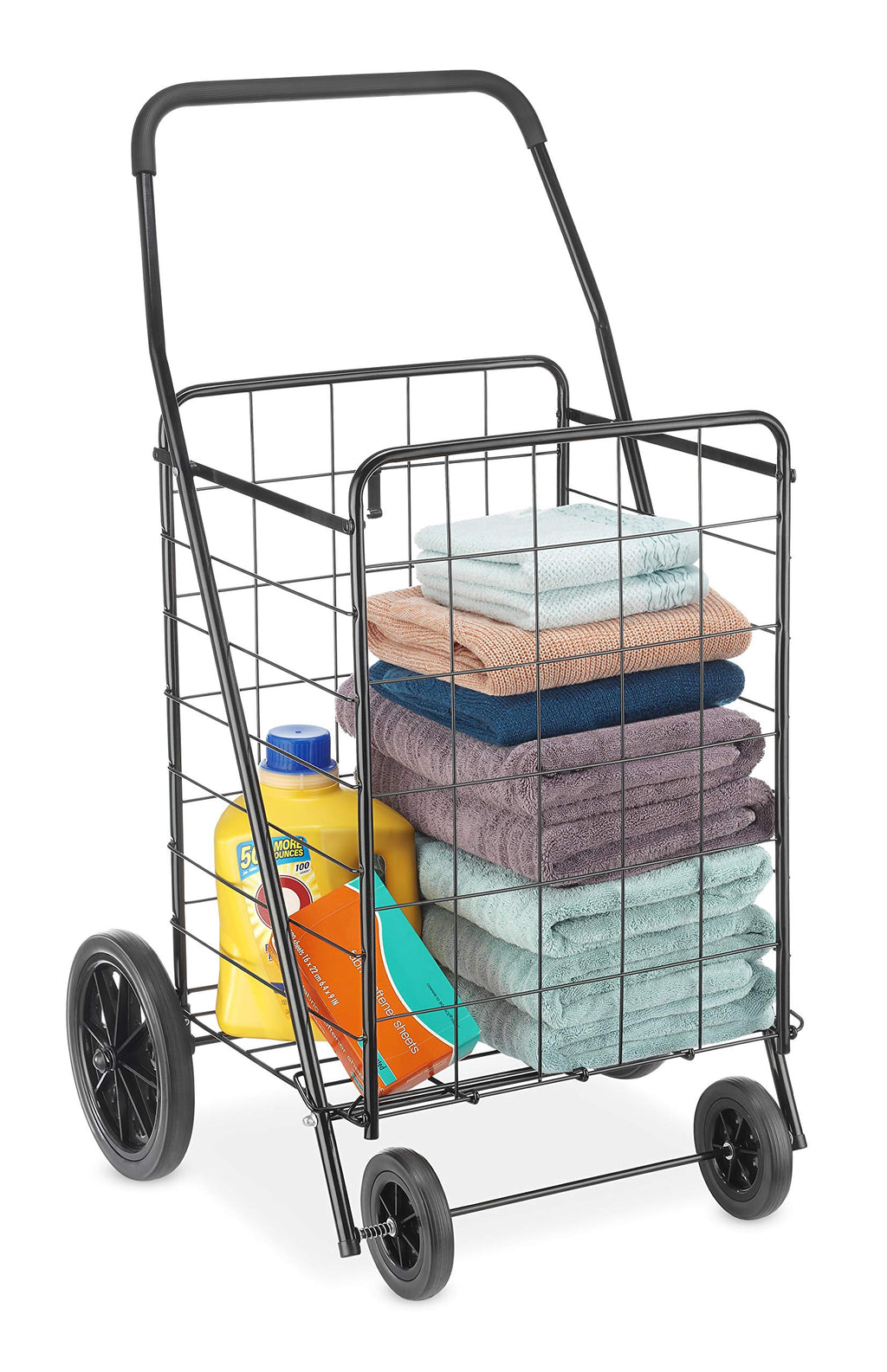 Extra Large Foldable Shopping Cart with Wheels, 100 Lb Capacity, Steel Frame, Black H110505