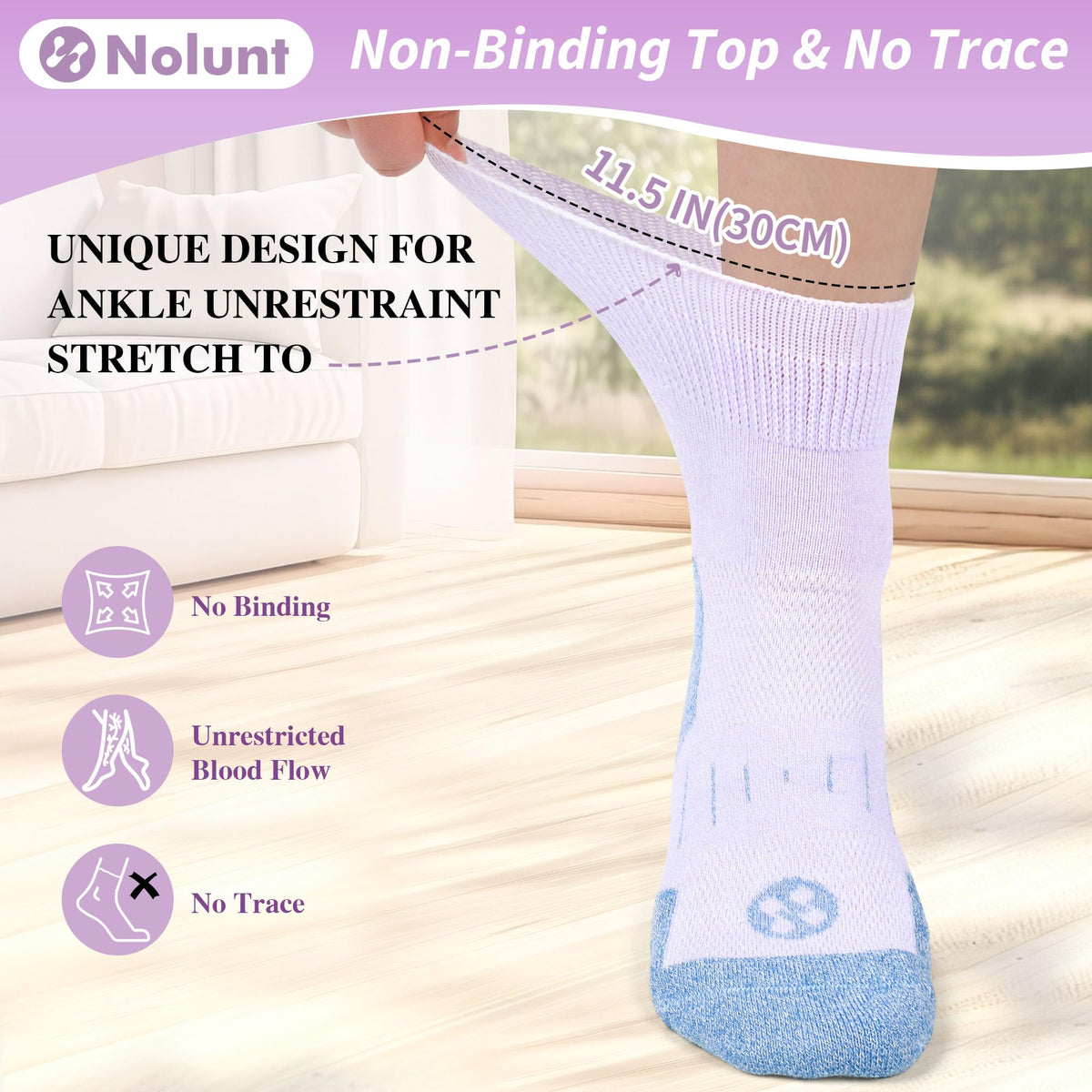 6 Pairs Wide Bamboo Viscose Non Binding Socks X6248