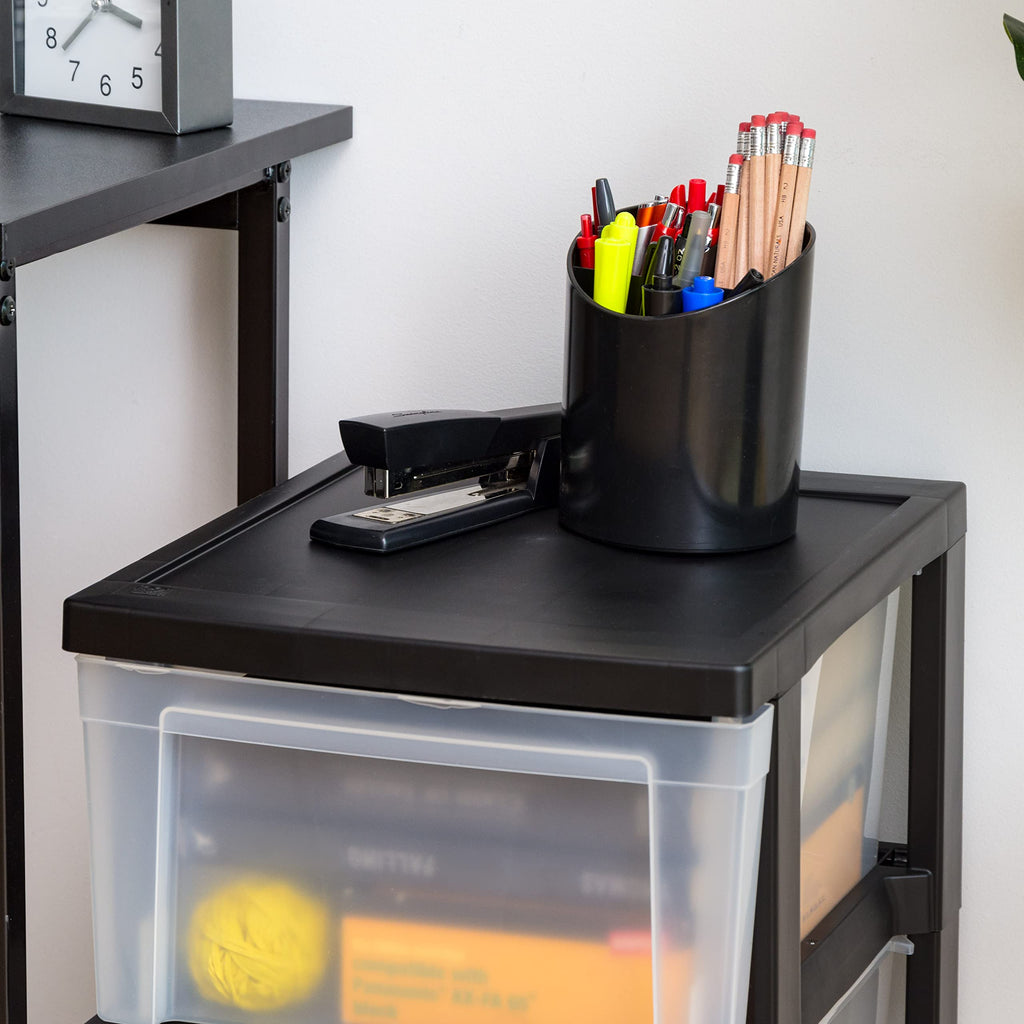 3 Drawer Slim Narrow Storage Organizer, 2-Pack, Black/Clear B9711