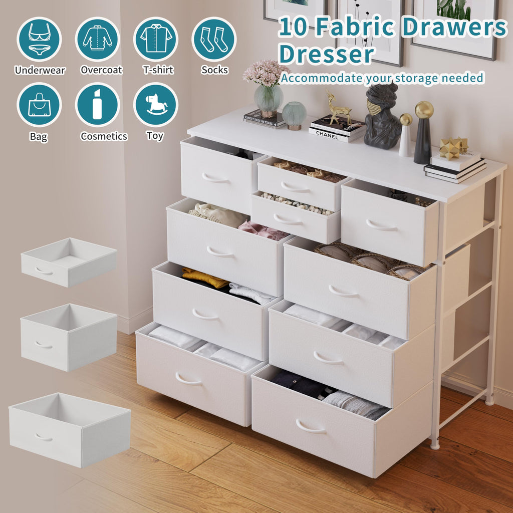 White 10 Drawer Fabric Dresser Y927034