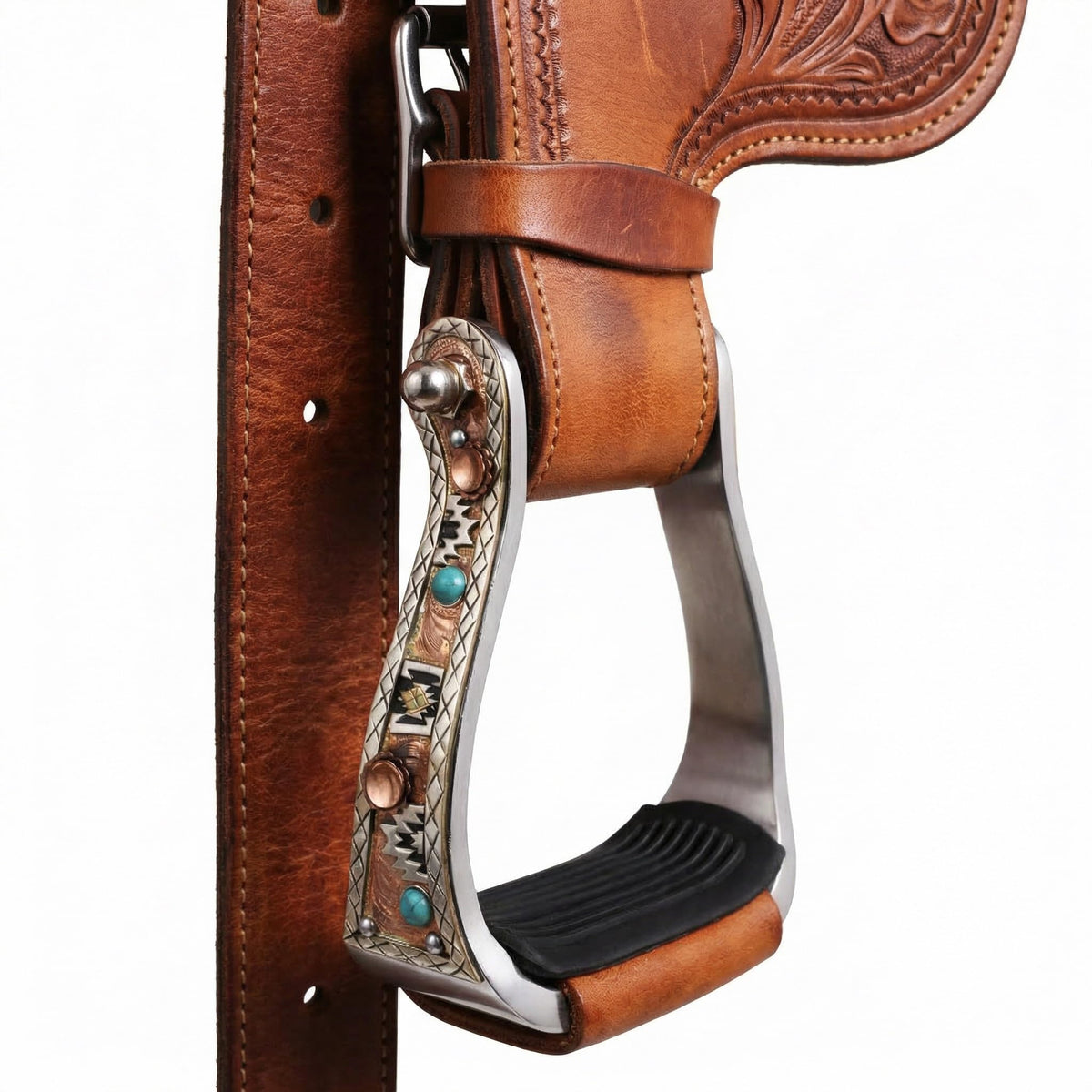 Turquoise Stone Aluminum Copper Barrel Stirrups E734744