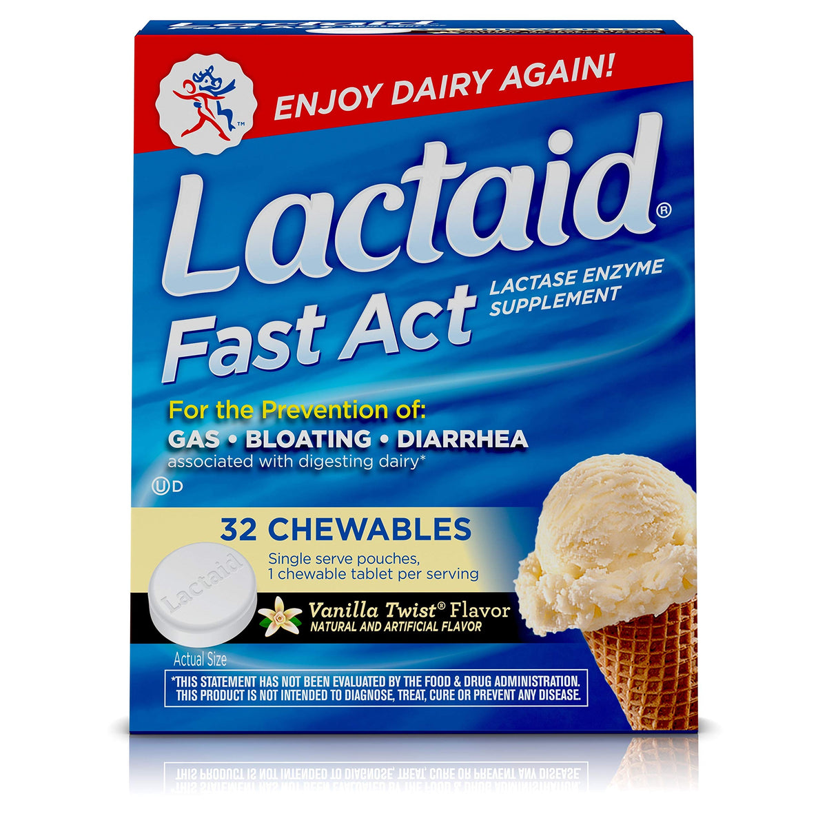 Lactose Intolerance Chewables with Lactase Enzymes, Vanilla Twist, 32 Pks of 1-ct Q844594