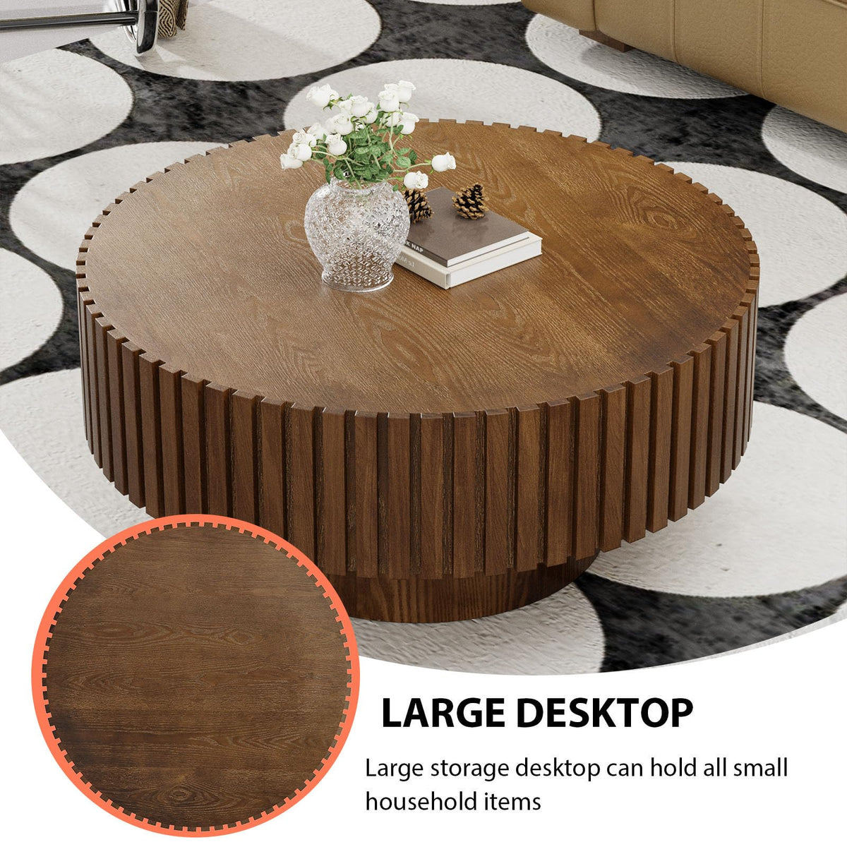 Round Fluted Drum Coffee Table with Pedestal Base B829262