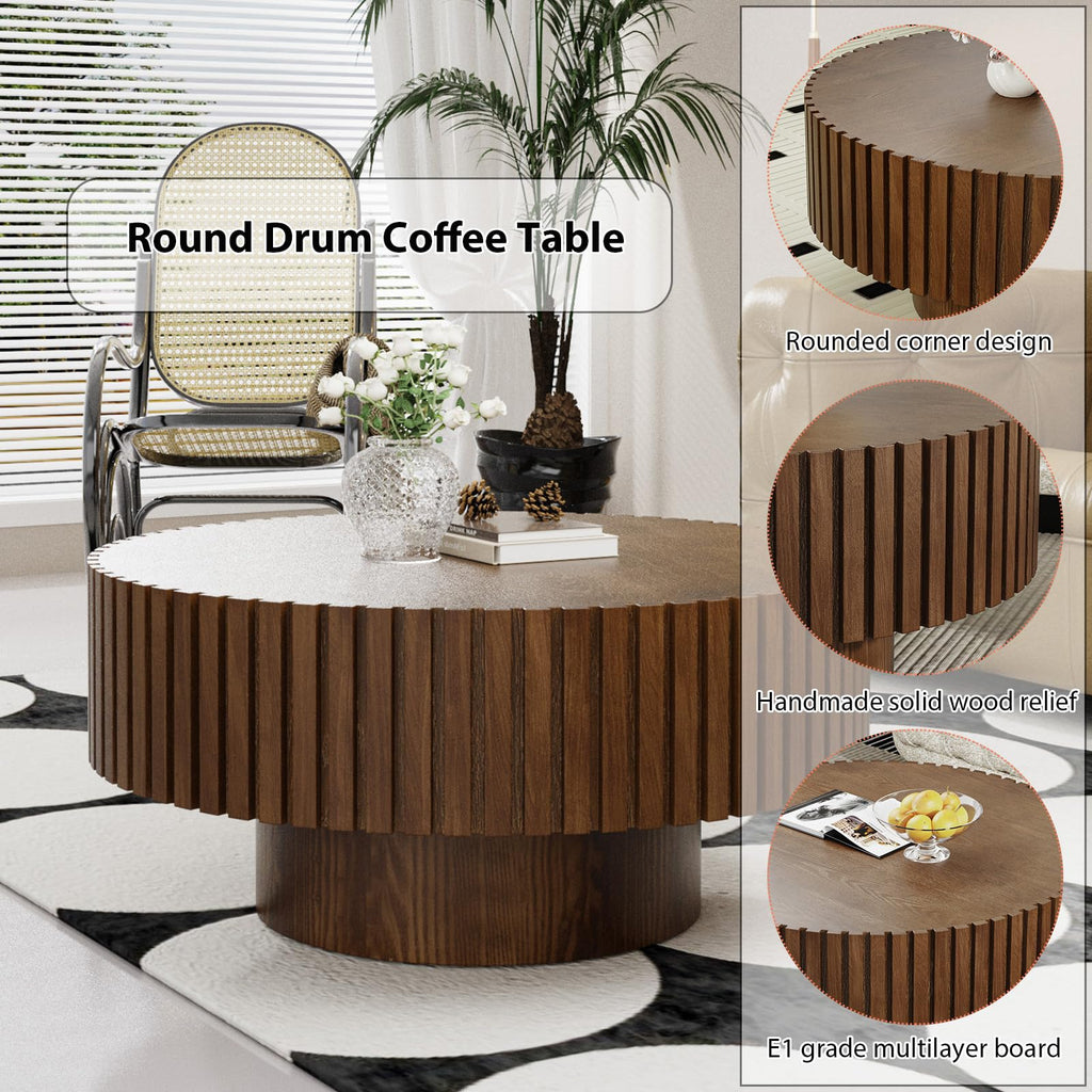 Round Fluted Drum Coffee Table with Pedestal Base B829262