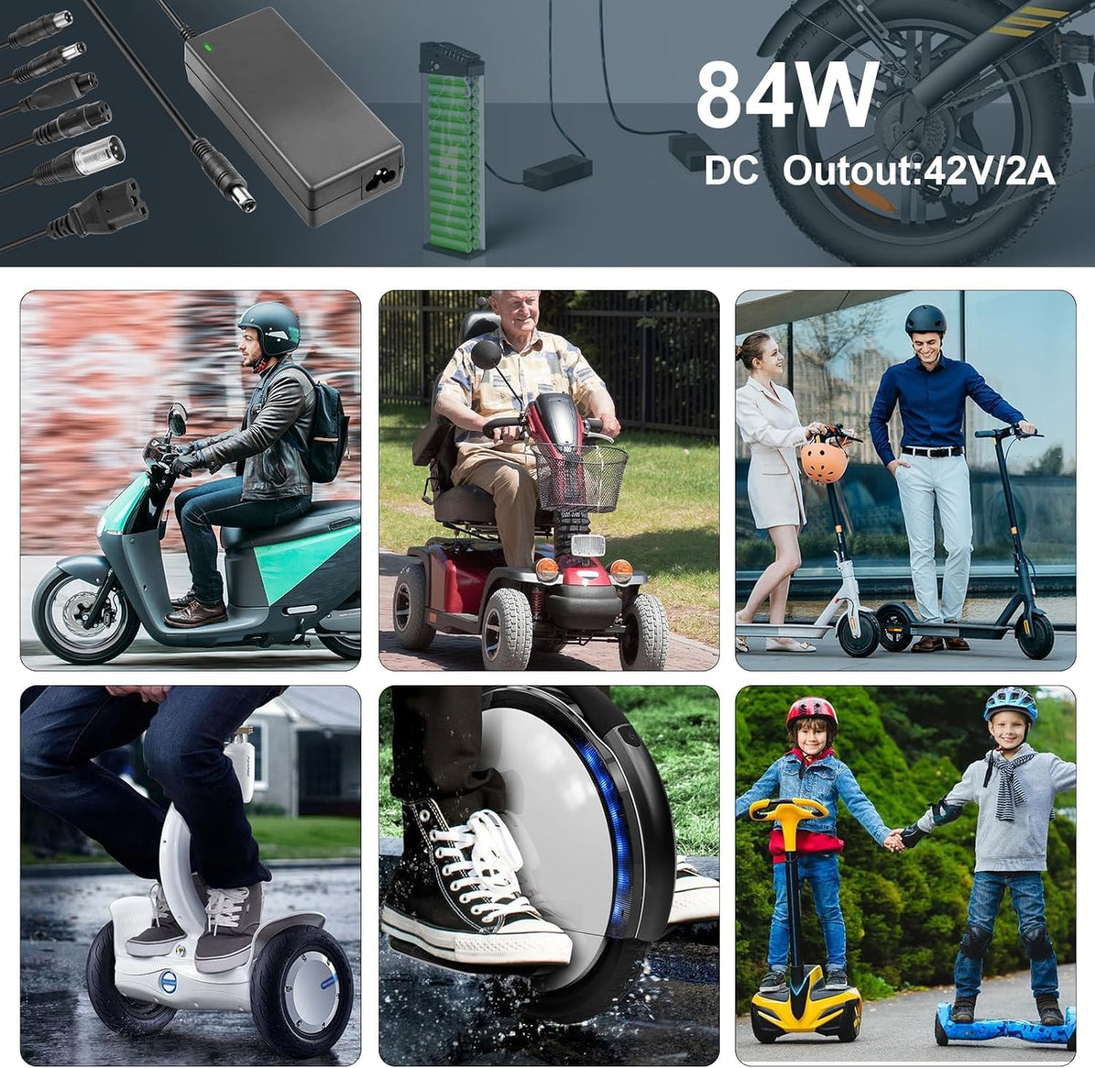 42V 2A Electric Scooter Charger with 7 Plugs P3129