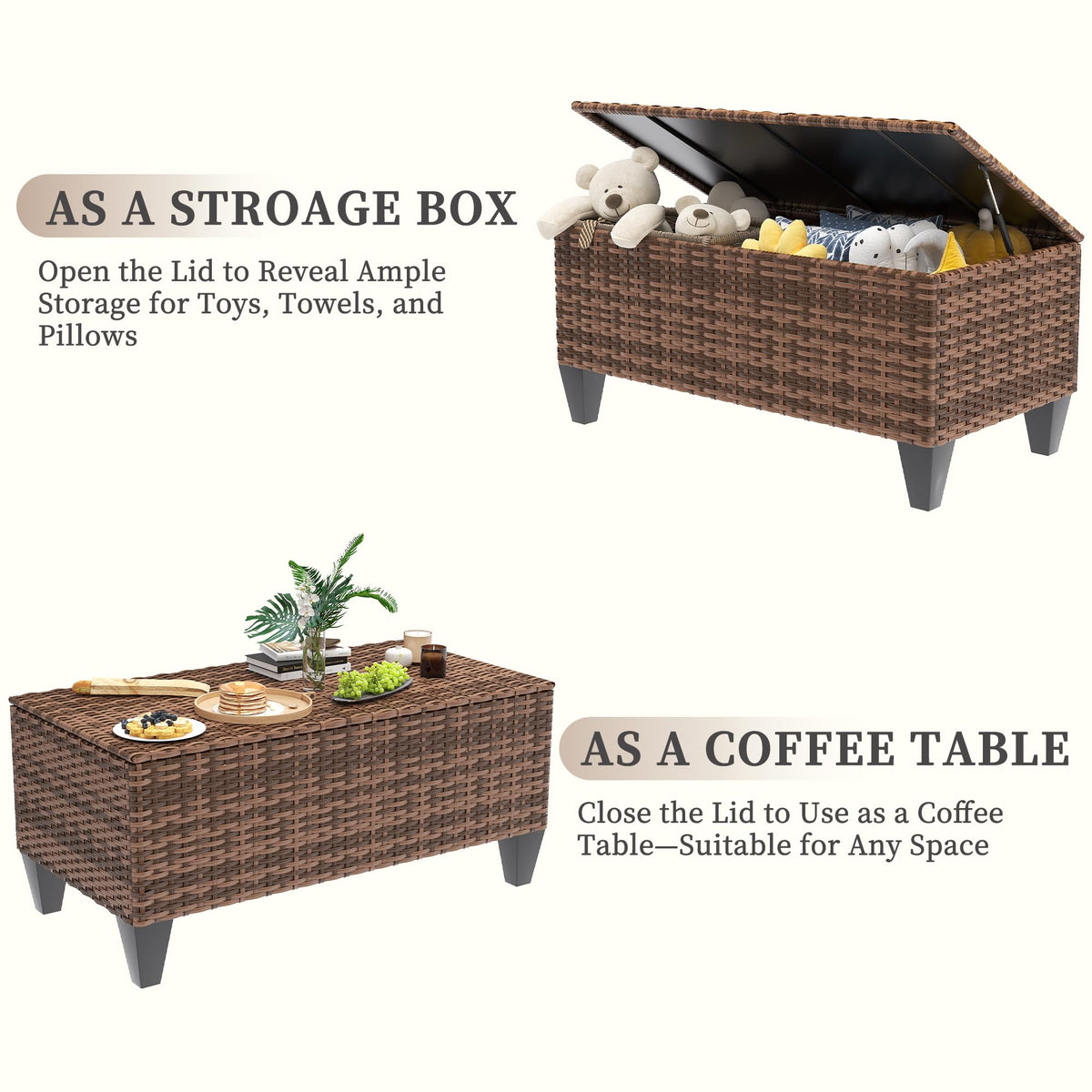 5 Pieces Wicker Rattan Patio Furniture Set with Storage Table M908808
