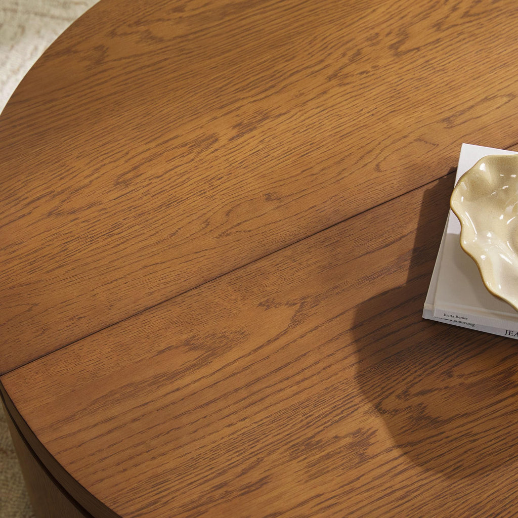 Solid Oak Wood Veneer Coffee Table with Storage, 36 Inch, Medium Brown Oak R399267