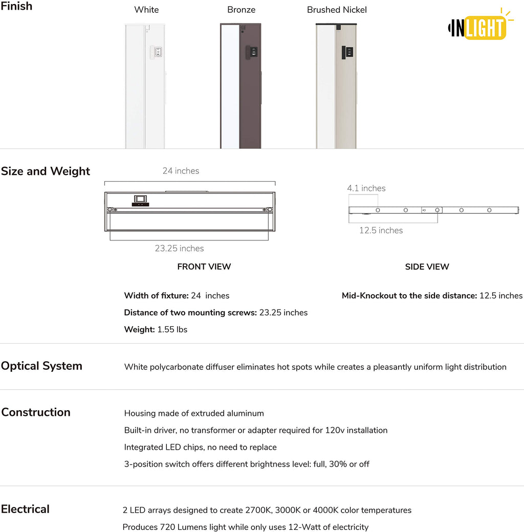 24-Inch Linkable 3CCT LED Under Cabinet Light V1074