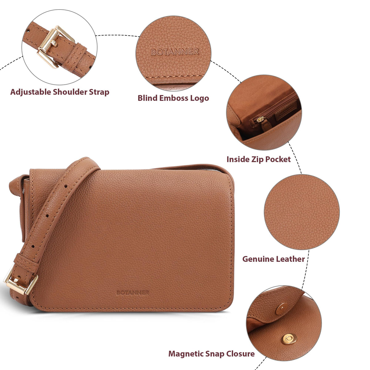 Genuine Leather Crossbody Shoulder Bag with Adjustable Strap Y450555