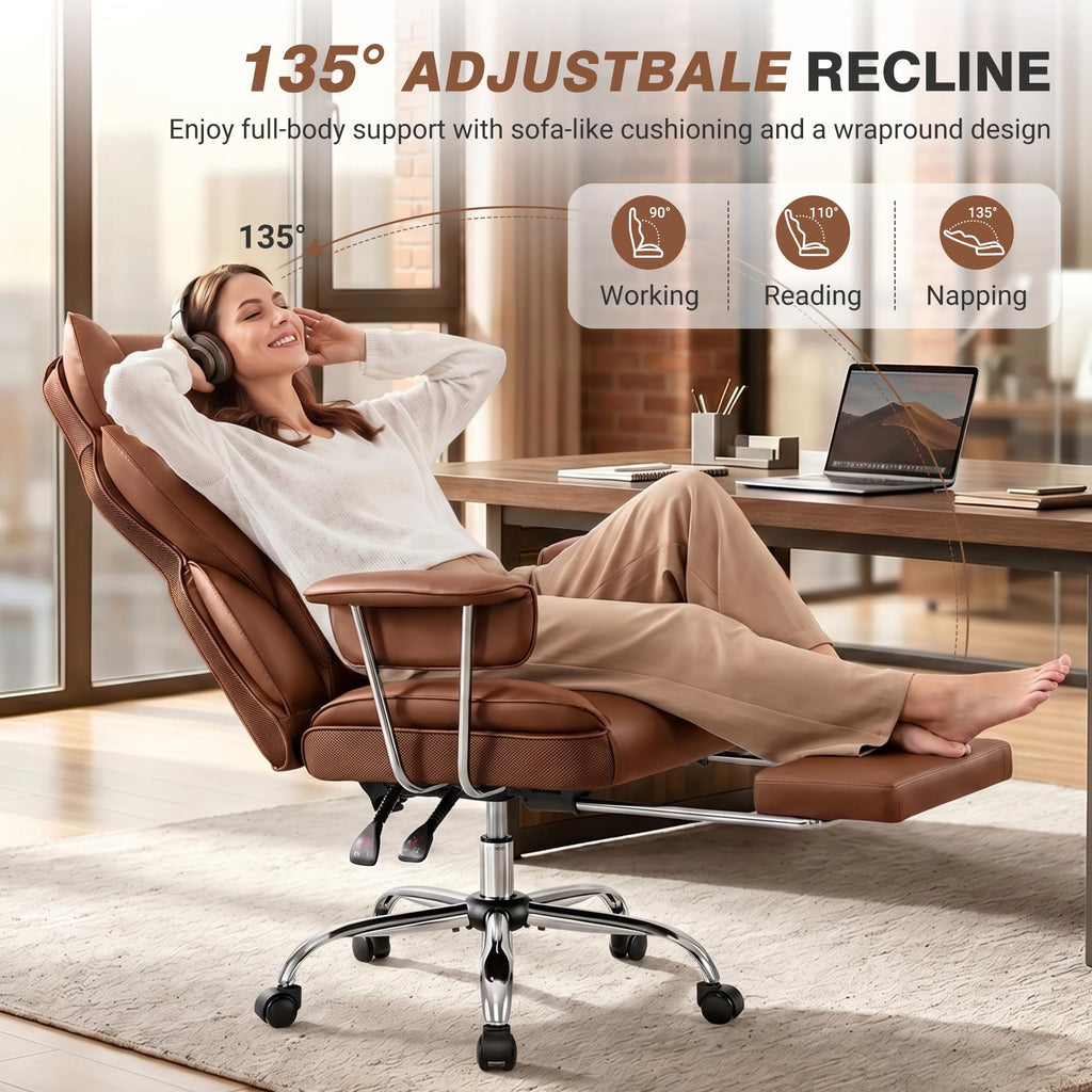 Big and Tall Leather Office Chair with Footrest Q914
