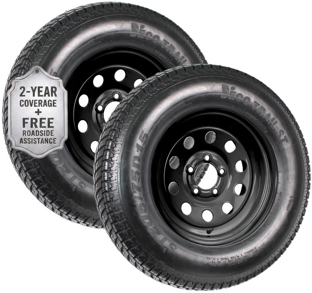 2-Pack Trailer Tire Rim Assembly ST205/75D15 5 Lug Black H9660