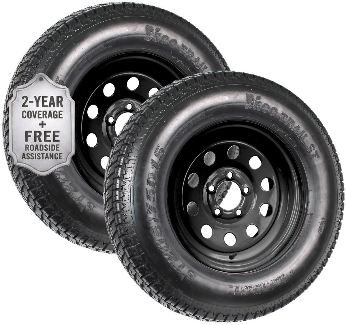 2-Pack Trailer Tire Rim Assembly ST205/75D15 5 Lug Black H9660