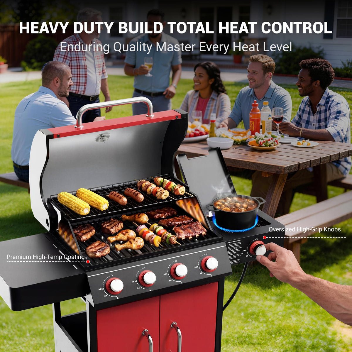 4 Burner Propane Gas Grill with Side Burner C7074